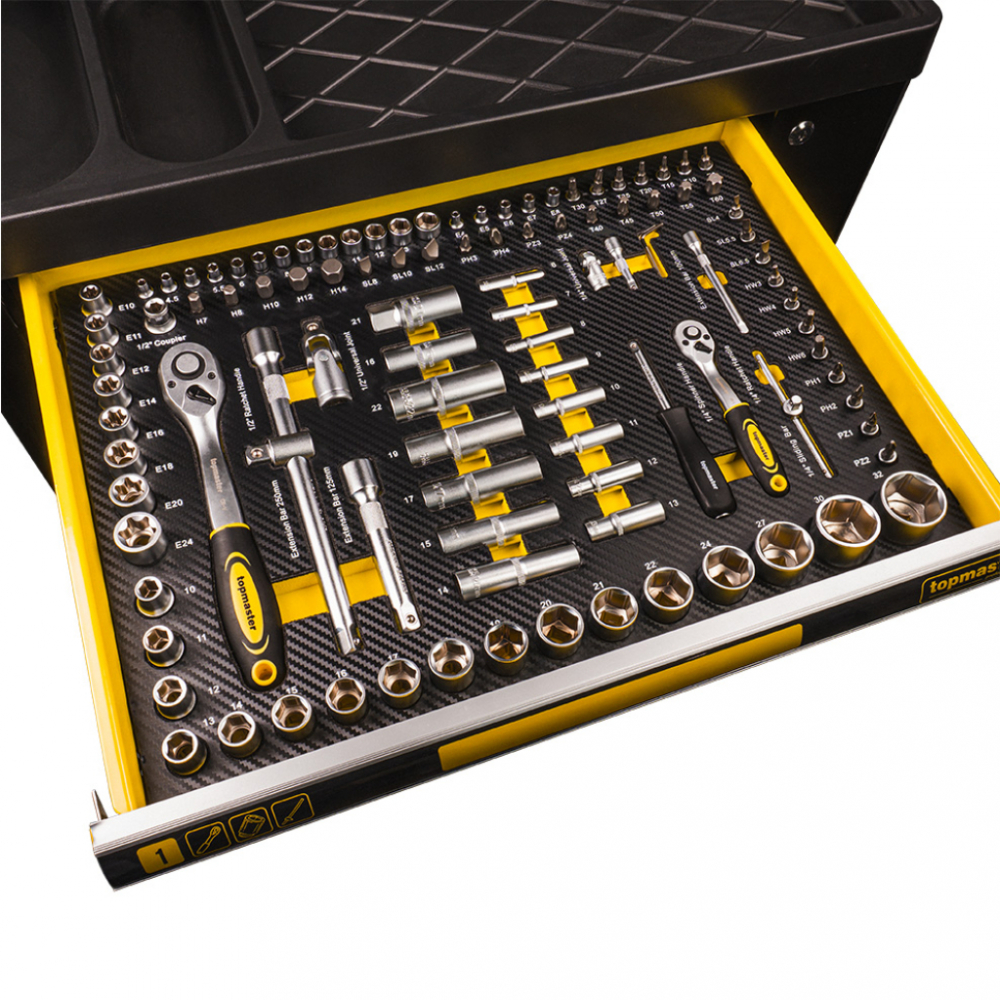 Dulap Scule Profesional TMP, 7 Sertare, 219 Piese, Echipat Complet, pe Roti, Organizator Mobil pentru Atelier si Service Auto [5]