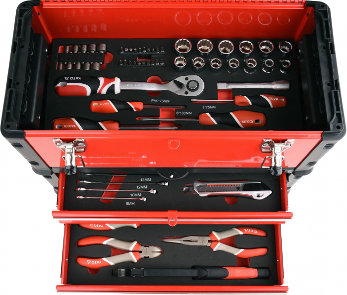 Troler scule profesional YATO echipat, 3 compartimente, 78 scule [6]
