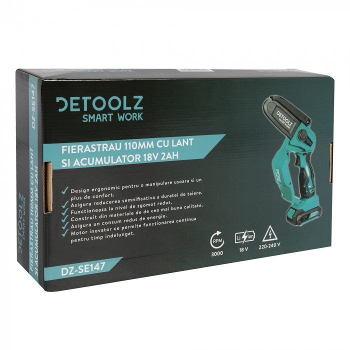 Fierastrau 110mm cu lant si acumulator 18V 2Ah DETOOLZ [7]