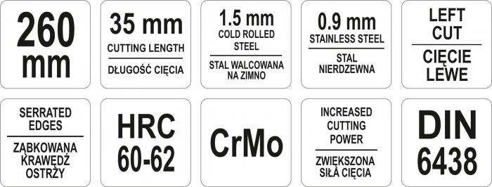 Foarfeca pentru tabla YATO taiere pe stanga 260mm CrMo max 1.5mm HRC 60-62 [3]