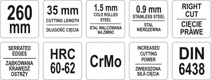Foarfeca pentru tabla YATO taiere pe dreapta 260mm max 1.5mm HRC 60-62 [3]