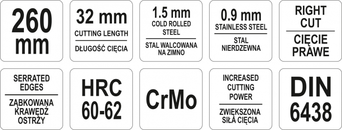 Foarfeca pentru tabla YATO taiere pe dreapta 260mm CrMo max 1.5mm [3]