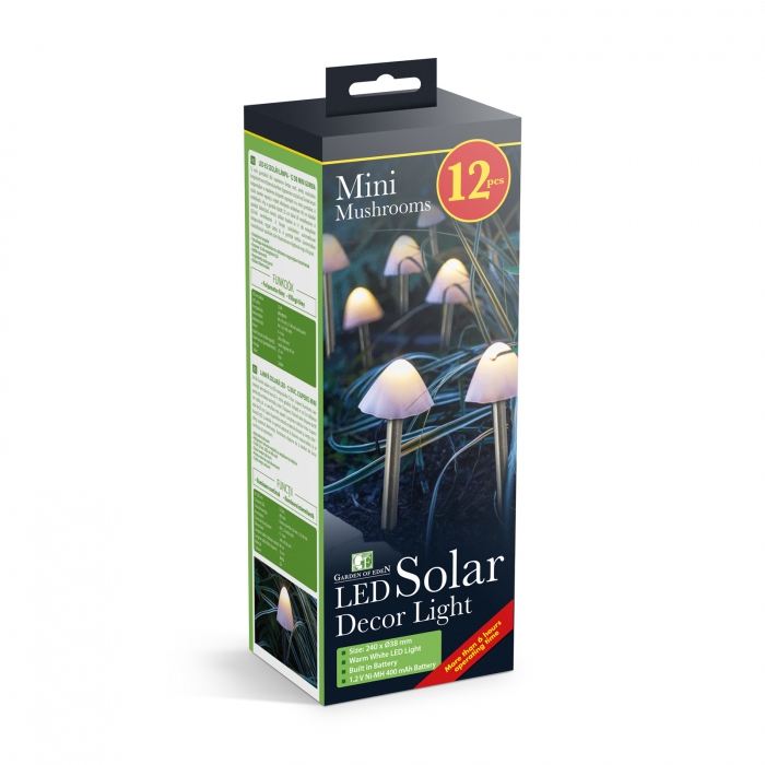 Garden of Eden - Lampă solară LED 12 buc. ciuperci mini alb cald 24 cm x 4 m [4]