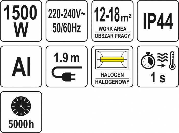 Incalzitor cu infrarosu YATO cu telecomanda 230V 1500W IP44 12-18 m2 [7]