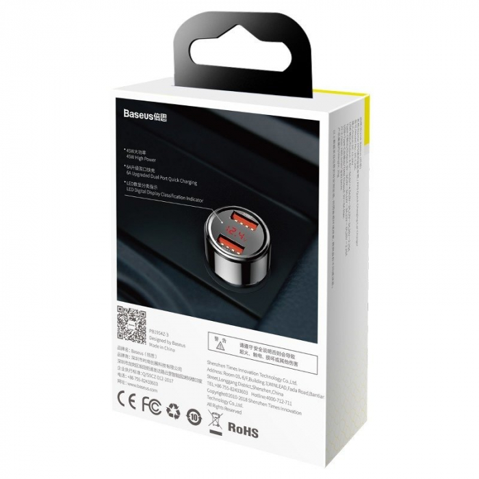Incarcator auto BASEUS Magic 2x USB QC 3.0 45W pentru socket bricheta (negru) CCMLC20A-01 [8]