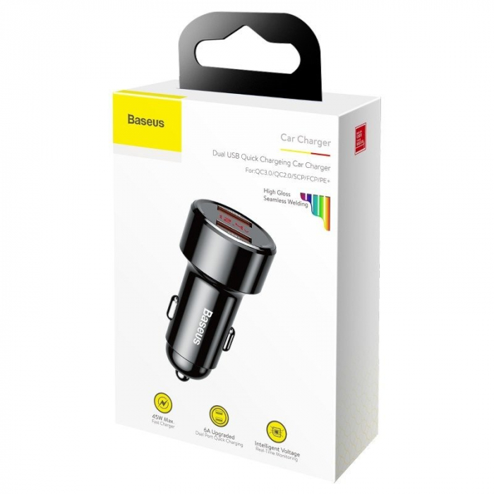 Incarcator auto BASEUS Magic 2x USB QC 3.0 45W pentru socket bricheta (negru) CCMLC20A-01 [7]