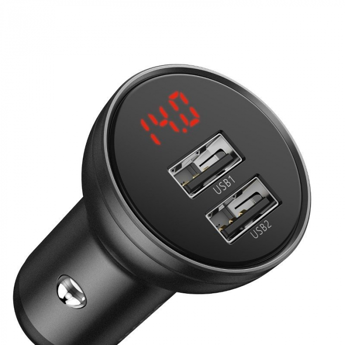 Incarcator auto BASEUS display digital 2x USB 4.8A 24W + cablu de date USB 3in1 (gri) TZCCBX-0G [3]