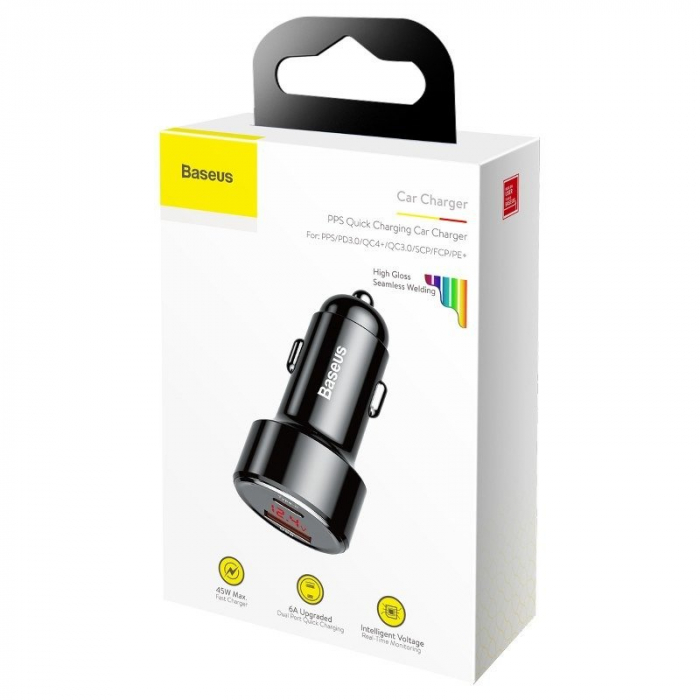 Incarcator auto BASEUS Magic USB + USB-C QC 4.0 PD 45W pentru socket bricheta (negru) CCMLC20C-01 [7]