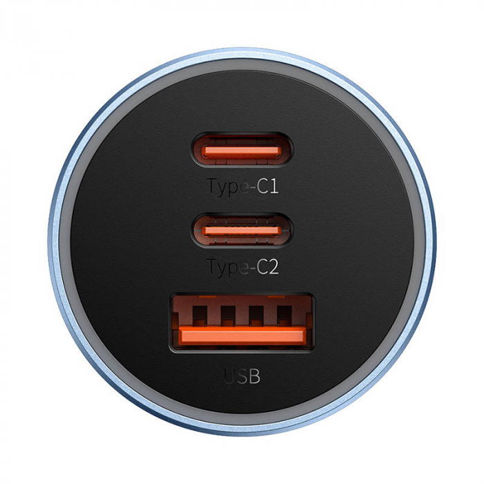 Incarcator auto BASEUS Golden Contactor Pro, 2x USB-C, 1x USB, 65W (albastru) CGJP010003 [4]