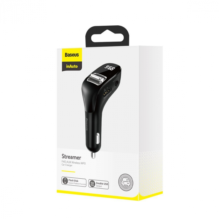 Incarcator auto + modulator FM BASEUS F40 AUX wireless (negru) CCF40-01 [6]