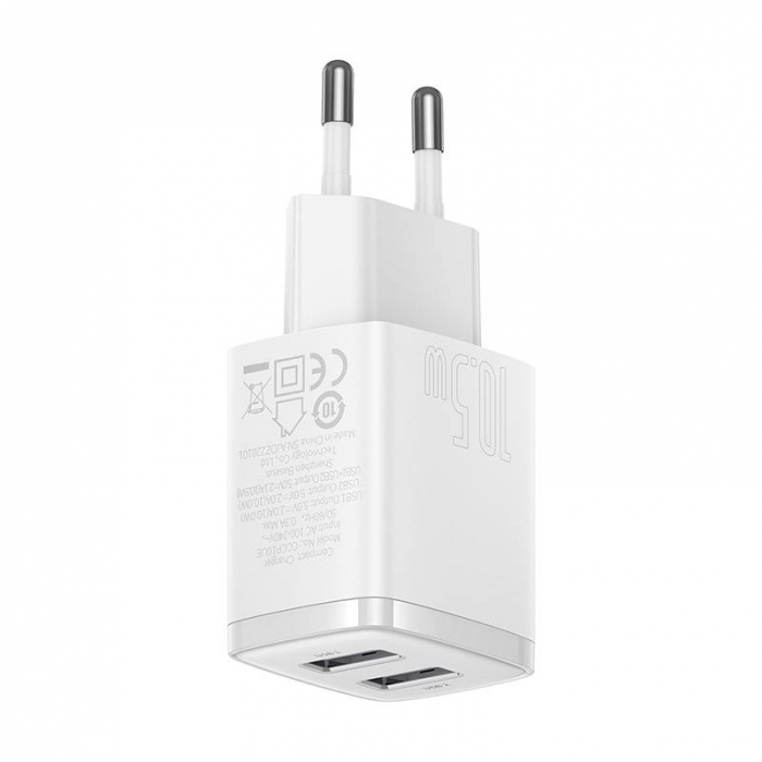 Incarcator de retea rapid BASEUS Compact 2x USB, 10.5W (alb) CCXJ010202 [3]