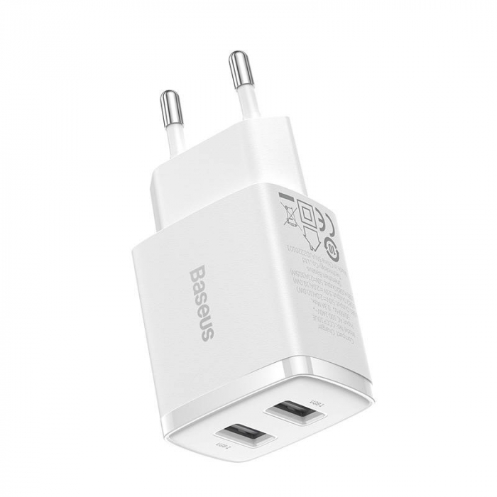 Incarcator de retea rapid BASEUS Compact 2x USB, 10.5W (alb) CCXJ010202
