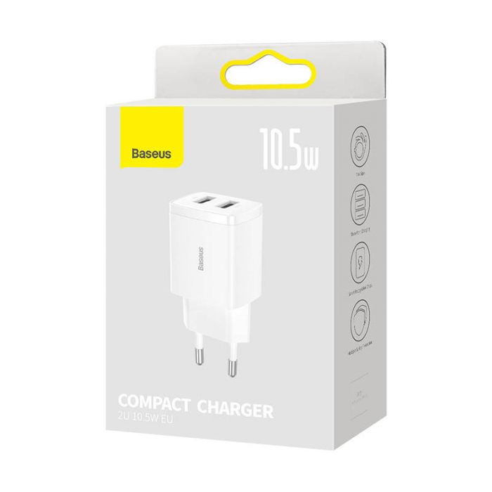 Incarcator de retea rapid BASEUS Compact 2x USB, 10.5W (alb) CCXJ010202 [4]