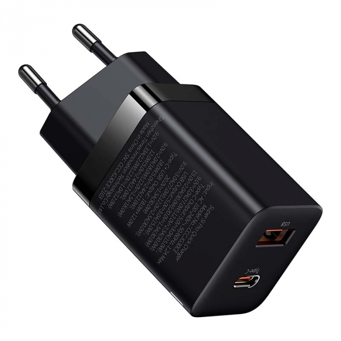 Incarcator de retea rapid BASEUS Super Si Pro USB + USB-C 30W (negru) CCSUPP-E01 [5]