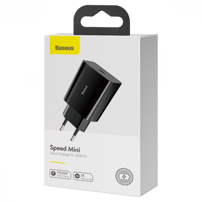 Incarcator de retea rapid BASEUS Speed Mini PD 3A 20W USB-C (negru) CCFS-SN01 [10]