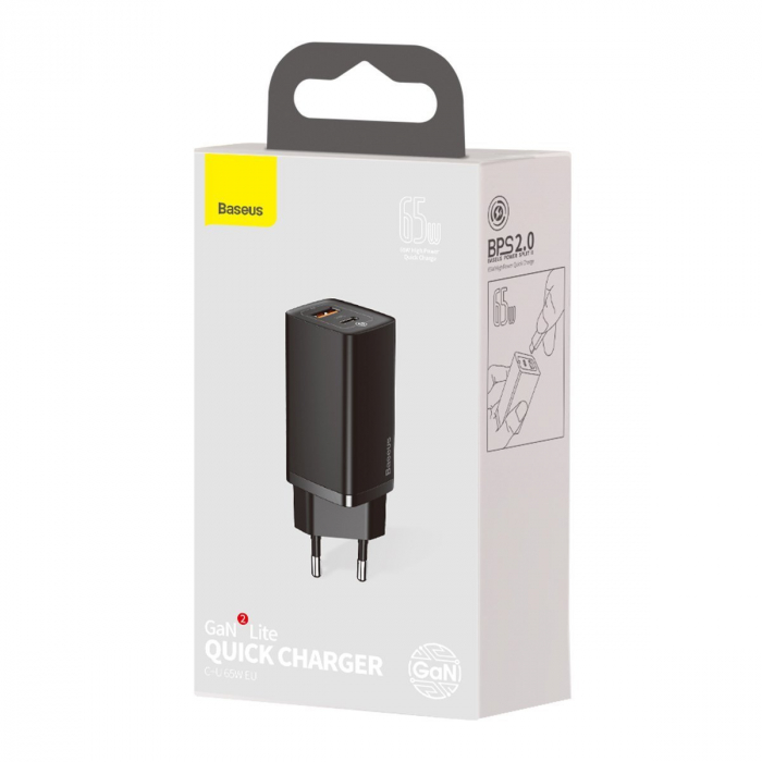 Incarcator de retea rapid BASEUS GaN2 Lite Quick Travel USB + USB-C 65W (negru) CCGAN2L-B01 [10]