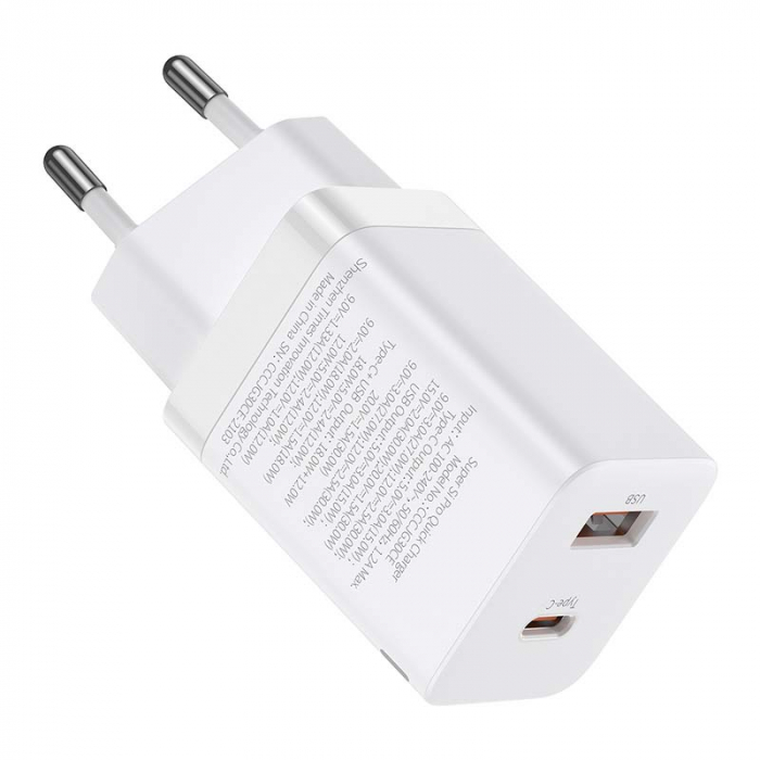 Incarcator de retea rapid BASEUS Super Si Pro USB + USB-C 30W (alb) CCSUPP-E02 [5]