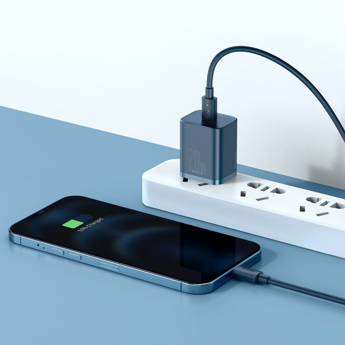 Incarcator de retea rapid BASEUS Super Si cu cablu USB-C la Lightning 1C 20W (albastru) TZCCSUP-B03 [8]