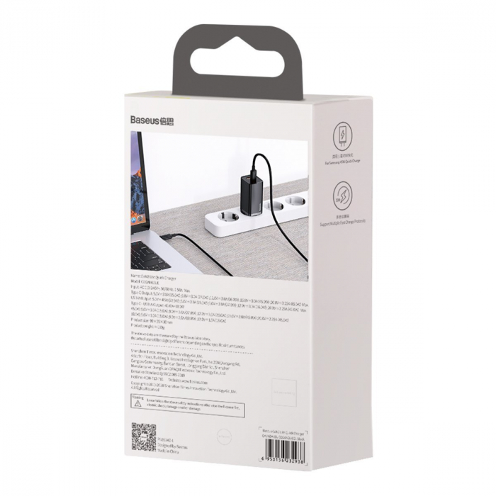 Incarcator de retea rapid BASEUS GaN2 Lite Quick Travel USB + USB-C 65W (negru) CCGAN2L-B01 [11]