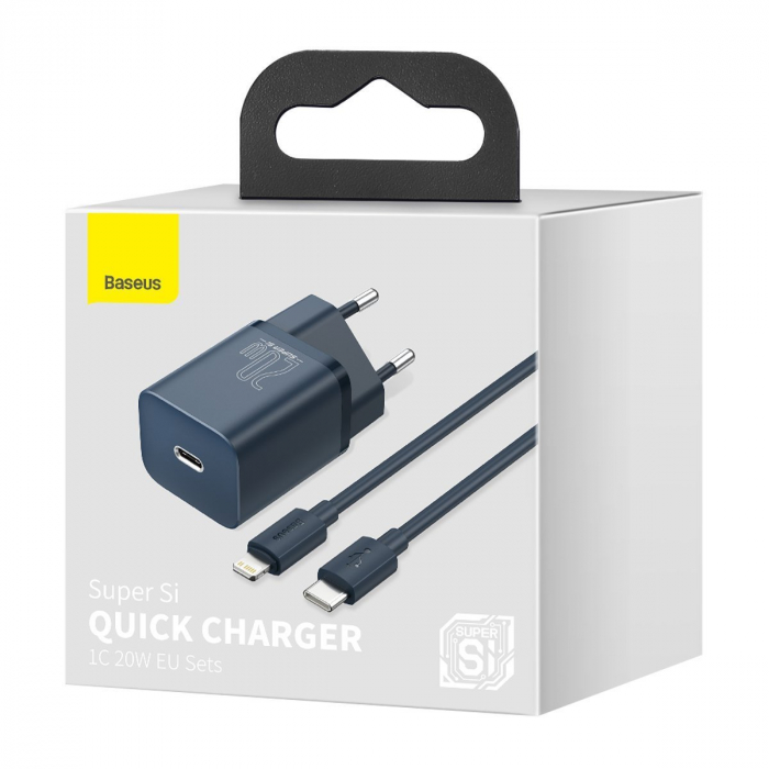 Incarcator de retea rapid BASEUS Super Si cu cablu USB-C la Lightning 1C 20W (albastru) TZCCSUP-B03 [10]