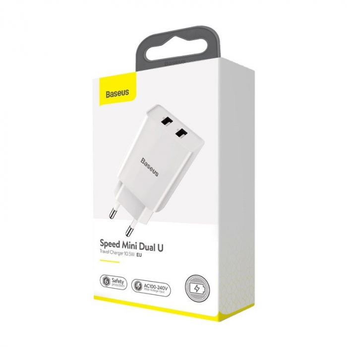 Incarcator de retea universal BASEUS Speed Mini Dual U 2xUSB 2.1A 10.5W alb CCFS-R02 [8]