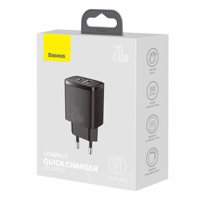 Incarcator rapid de retea BASEUS Quick Charger USB, USB-C, 20 W (negru) CCXJ-B01 [9]