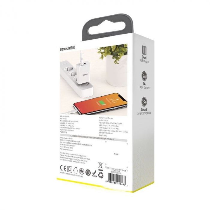 Incarcator de retea universal BASEUS Speed Mini Dual U 2xUSB 2.1A 10.5W alb CCFS-R02 [9]