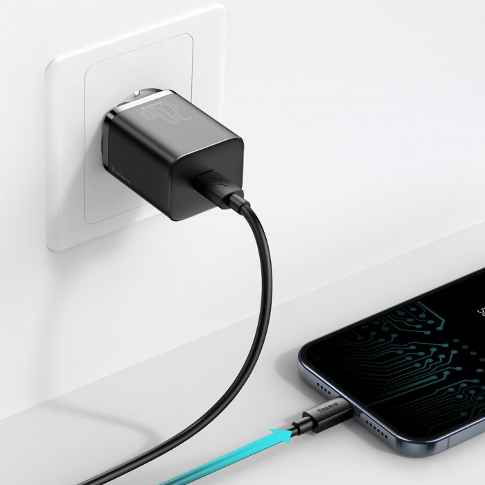 Incarcator de retea rapid BASEUS Super Si 1C 20W cablu USB-C pentru Lightning 1m (negru) TZCCSUP-B01 [8]