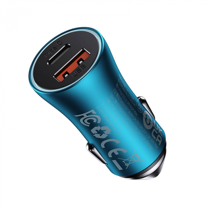Incarcator rapid auto BASEUS Golden Contactor Max, USB + USB-C, 60W (albastru) CGJM000103 [6]