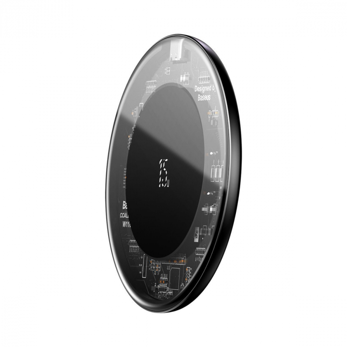Incarcator wireless BASEUS Simple 15W pentru smartphone si casti (transparent-alb-negru) [6]