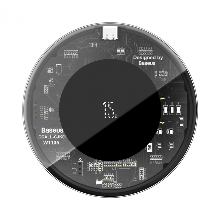 Incarcator wireless BASEUS Simple 15W pentru smartphone si casti (transparent-alb-negru) [2]