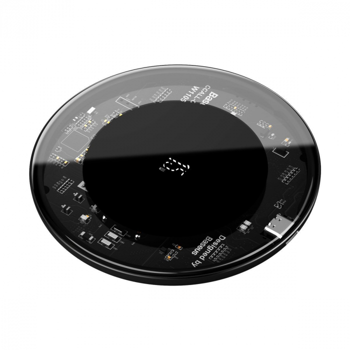 Incarcator wireless BASEUS Simple 15W pentru smartphone si casti (transparent-alb-negru) [3]