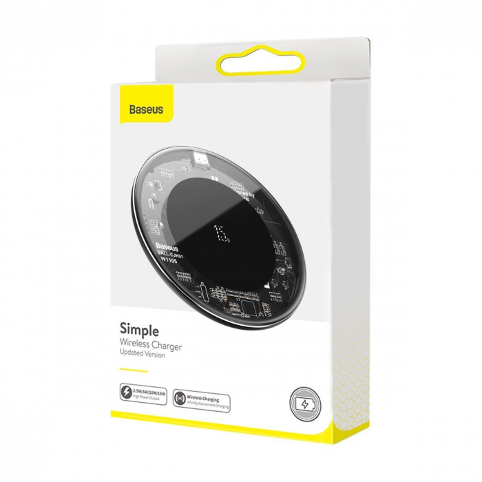Incarcator wireless BASEUS Simple 15W pentru smartphone si casti (transparent-alb-negru) [7]