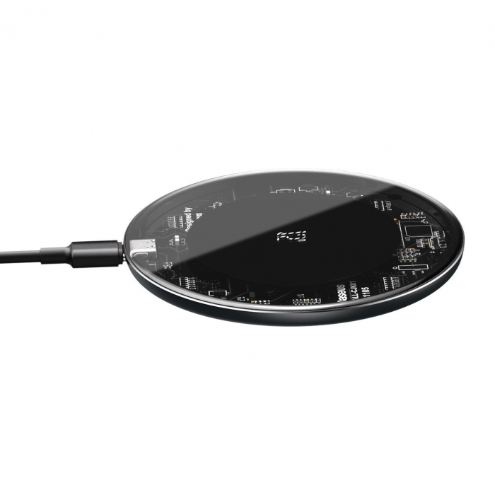 Incarcator wireless BASEUS Simple 15W pentru smartphone si casti (transparent-alb-negru) [5]