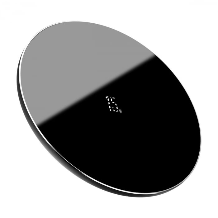 Incarcator wireless baseus simple 15w pentru smartphone si casti (transparent-alb-negru)