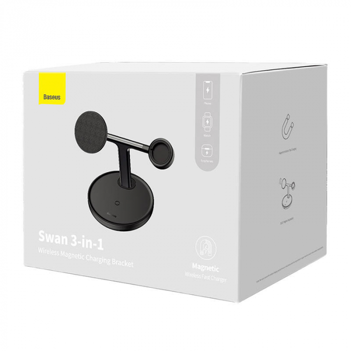 Suport cu incarcator inductie magnetic BASEUS Swan 3 in 1 20W USB-C (negru) WXTE000101 [6]