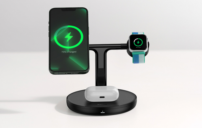 Suport cu incarcator inductie magnetic BASEUS Swan 3 in 1 20W USB-C (negru) WXTE000101 [7]