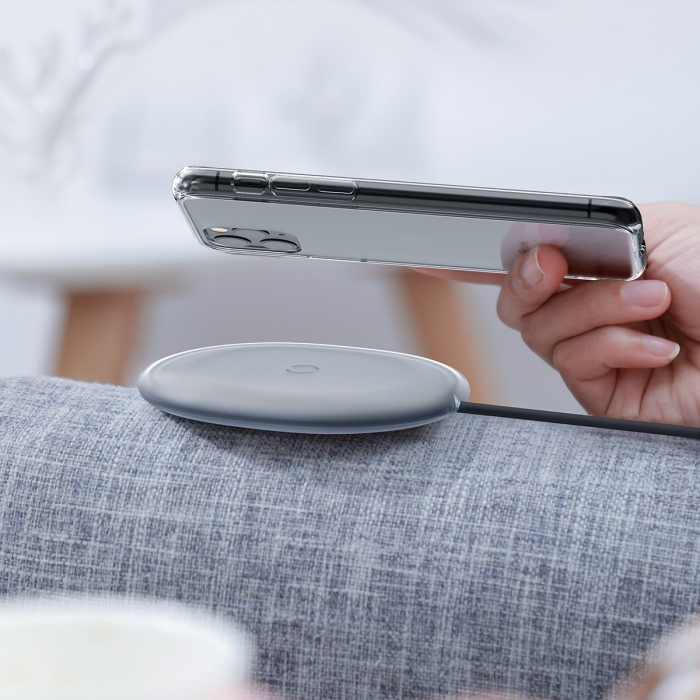 Incarcator wireless inductie BASEUS Jelly 15W pentru smartphone si casti (alb-negru) [9]