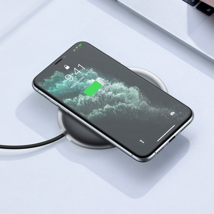 Incarcator wireless inductie BASEUS Jelly 15W pentru smartphone si casti (alb-negru) [10]