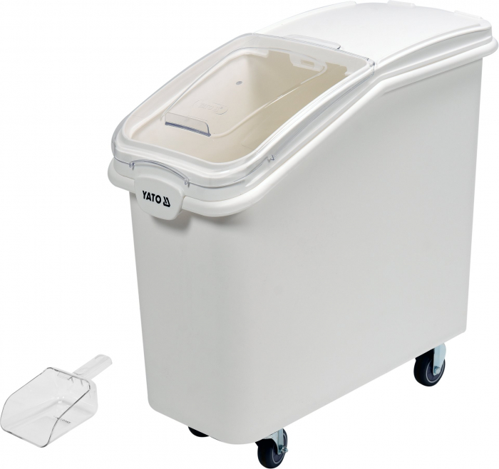 INGREDIENT BIN WITH CASTORS 81L WHITE WITH TRANSPARENT LID