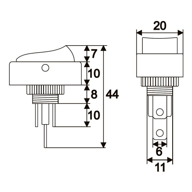 Interupator basculant 1 circuit 20A-12VDC OFF-ON, cu LED galben [2]