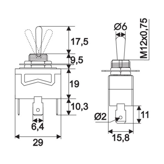Intrerupatoare cu brat 1 circuit 10A-250V ON-OFF-ON [2]