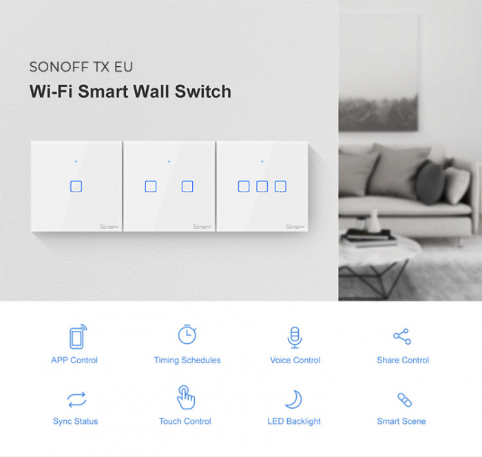 Intrerupator inteligent simplu cu touch WiFi SONOFF T0 EU TX aplicatie eWeLink IM190314009 [5]
