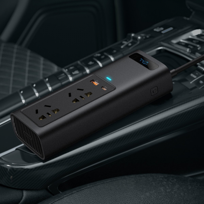 Invertor auto electric BASEUS IGBT 2 X AC, USB-C, USB-A, 150W 220V (CN / EU) (negru) CRNBQ-A01 [6]