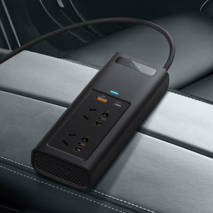 Invertor auto electric BASEUS IGBT 2 X AC, USB-C, USB-A, 150W 220V (CN / EU) (negru) CRNBQ-A01 [8]