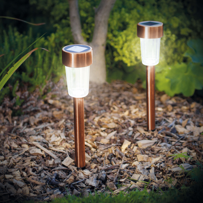 Lampă solară LED pt. exterior - 300 x 45 mm, metal, Auriu rosé [2]