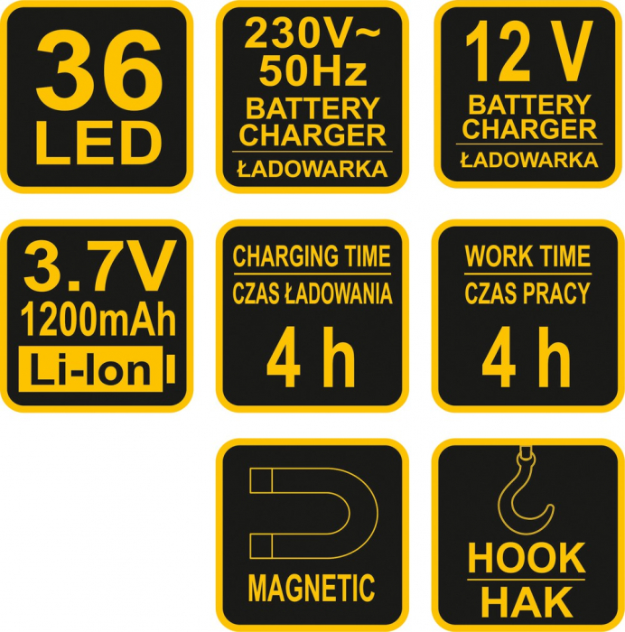 Lampa atelier cu acumulator VOREL 36 LED magnet 12V 4h [7]