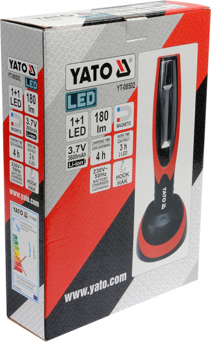 Lampa magnetica cu acumulator YATO 2 in 1 180lm Li-Ion 3.7V 1 + 1 LED [7]
