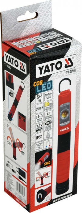 Lampa magnetica cu acumulator YATO 5+1W COB led reincarcabila USB 500lm [7]