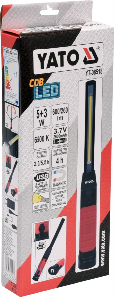 Lampa magnetica YATO, cu acumulator 5W + 3W, COB led, reincarcabila, USB, 600/260lm [5]